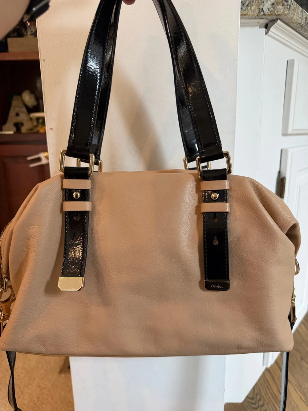 Cole Haan Blush Satchel with Black Patent Straps